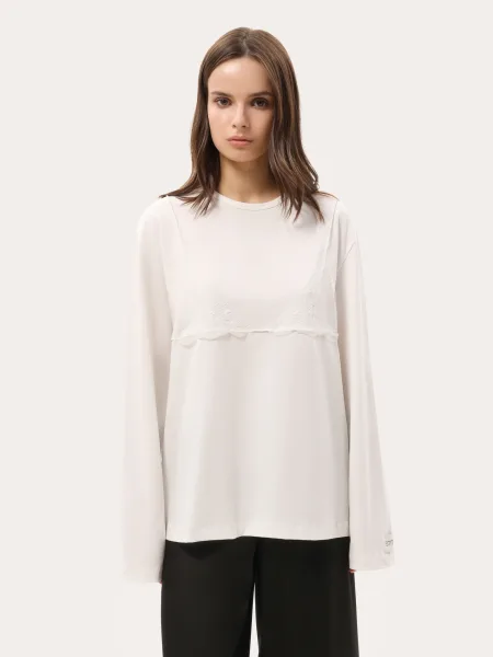 Fehér oversize longsleeve csipkével a mellrészen